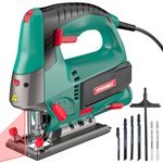 HYCHIKA 800W Jigsaw with Laser Guide - Corded Electric Jig Saw Kit, 6 Variable Speed 800-3000SPM, Max 110mm Cutting Depth in Wood, ±45° Bevel Cut, 6 Blades for Wood Metal Plastic DIY