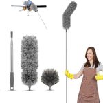 2 in 1 Long Handle Microfiber Feather Ceiling Duster for Dust Cleaning with extendable Pole 30-100 Inch with Anti Scratch Bendable Head for Cleaning High Cobweb Stick high Ceiling Fan Mop