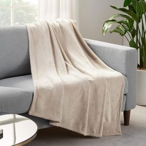 SERTA Cozy Plush Thick Fuzzy Super Soft Lightweight Throw Blanket for Bed, Couch, or Travel, Queen (90 in x 90 in), Taupe