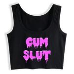 Cum Funny Kinky BDSM Sissy Lover Crop Top Sleeveless, Black, Medium