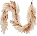 DecorbyHannah Fall Garland with Lights, 6ft Artificial Faux Pampass Grass Autumn Thanksgiving Garland for Mantle, Farmhouse Boho Neutral Home Decor for Table Centerpiece Wall Window Indoor Outdoor Use