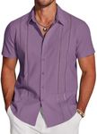 COOFANDY Mens Casual Button Down Shirts Short Sleeve Cuban Guayabera Shirt Summer Beach Top Deep Purple