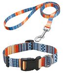 Mihqy Dog Collar and Leash Set with Bohemia Floral Tribal Geometric Patterns - Soft Ethnic Style Collar Adjustable for Small Medium Large Dogs(Bohemian Orange Set,S)