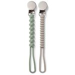 BooginHead Silicone Pacifier Clip Baby Pacifier Holder, 2-Pack, Sage & Stone