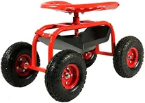 Sunnydaze Rolling Garden Cart Scooter with Wheels and Tool Tray - 360-Degree Swivel Seat - Red