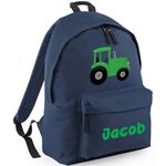 Personalised Kids Backpack - Custom Rucksack with Name - Multiple Designs & Colours - Ideal for Boys, Girls, Nursery and Primary School Children Back to School (Large, Tractor, Navy)