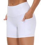 THE GYM PEOPLE High Waist Women’s Running Shorts with Side Pockets Tummy Control Workout Athletic Yoga Shorts (White, Medium)