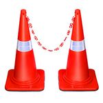 ABS INDUSTRY Safety Cones Injection Moulded 2 Cones 3.5 kg with 2 Meters S Hook Safety Chain Multipurpose PVC Plastic Traffic Safety Cone With Heavy Rubber Base and Highly Visible Reflective Collar