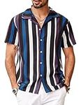 COOFANDY Men's Striped Button Down Shirts Short Sleeve Summer Hawaiian Beach Shirts