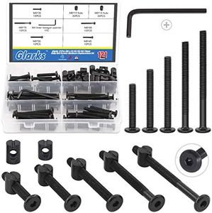 Glarks 120Pcs M6x35/45/55/65/75mm Black Hex Socket Cap Bolt Screws and Barrel Nut Assortment Kit with a Allen Wrench for Crib Baby Bed Cots Furniture