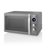 Swan SM22030LGRN Retro LED Digital Microwave with Glass Turntable, 5 Power levels & Defrost Setting, 20L, 800W, Grey