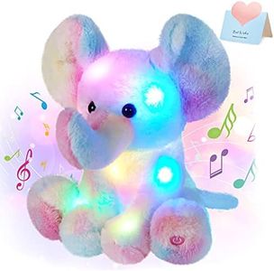 Glow Guards 12’’ Musical Light up Rainbow Elephant Stuffed Animals LED Singing Wildlife Soft Plush Toy with Night Lights Lullabies Ideal Birthday for Toddler Kids