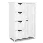 VOUNOT Bathroom Floor Storage Cabinet, Freestanding Storage Unit with Adjustable Shelf, 4 Drawers & Door, for Bedroom, Kitchen, Living Room, Entryway, White