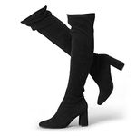 Hawkwell Women's High-heel Over The Knee Boots and Black Pointy-toe Thigh High Boots Black Pointy-toe,Black Faux Suede,9 M US