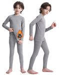 Roadbox Kids Thermal Underwear Set - Boys Fleece Lined Long Johns Soft Base Layer Compression Tops & Bottom Set for Skiing Grey