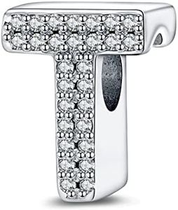 LaMenars Lettre T Charm 925 Perles en Argent Sterling pour Bracelets avec Oxyde de Zirconium 5A, Bijoux d'anniversaire Cadeaux Femmes Filles