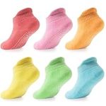 LA Active Baby Toddler Grip Ankle Socks - 6 Pairs - Non Slip/Skid Covered (Color Splash, 6-12 Months)