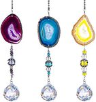 H&D HYALINE & DORA Pack 3pcs Suncatcher Hanging 30mm Crystal Ball with Agate Slices Wind Chimes Ornaments Decor for Window Home Garden