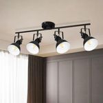 HiBay Ceiling Track Lighting Fixtures, Adjustable 4-Light Flush Mount Spot Light, Industrial LED Track Lights Black Spotlight Indoor for Kitchen, Dining Room, Bedroom, E26 Base (Bulbs Not Included