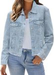 LookbookStore Women'sSpring Jacket Jean Outfit Lightweight Jackets for Women Casual Womens Shacket Jacket Denim Button Up Shirt Women Roadnight Blue - Snow Wash Size Small