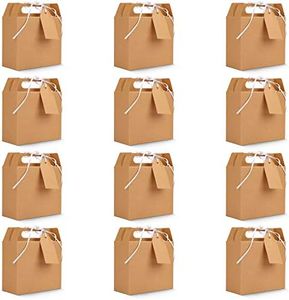 Belle Vous Cajas Kraft Marrón para Fiestas Cajitas para Regalo con Etiquetas (Pack de 20) 16 x 14,7 x 6,5 cm - Cajas para Dulces Lisas para Cumpleaños, Alimentos, Baby Shower y Bodas