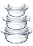 Set of 3 Glass Casserole Dishes with Lid, 1+1.4+1.7L Round Lidded Casserole Dish & Handles Oven Proof, Microwaveable