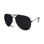 Pilot Style Sunglasses - Unisex Shades Top Gun UV400 Mens Ladies (Black Frame Black Lens)