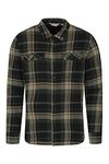 Mountain Warehouse Trace Mens Flannel Long Sleeve Shirt - Lightweight & Breathable Casual Checks Shirt in 100% Cotton with Buttoned Front Pockets - for Travel & Walking Dark Green L