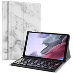 MoKo Keyboard Case Compatible with Samsung Galaxy Tab A7 Lite 8.7 2021 (SM-T225/T220/T227), PU Tablet Cover Shell Case with Removable Wireless Keyboard Fit Galaxy Tab A7 Lite 2021 Tablet, Marble White