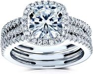 Kobelli Cushion Brilliant Moissanite Halo Bridal Wedding Rings Set 2 1/2 CTW 14k White Gold, 7