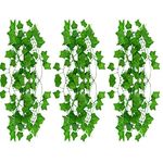 Owill 3 pack Artificial Fake Vine, 21Ft Fake Ivy Fake Plants Green Leaves Hanging Vine Plant Vine Decoration for Home Kitchen Garden Office Wedding Wall