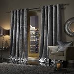 viceroy bedding Pair of Crushed Velvet Curtains Faux Velour EYELET RING TOP Fully Lined Curtains SILVER GREY (66" Width x 90" Drop)