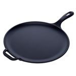 Victoria 12-Inch Cast Iron Comal Pizza Pan with a Long Handle and a Loop Handle, Preseasoned with Flaxseed Oil, Made in Colombia