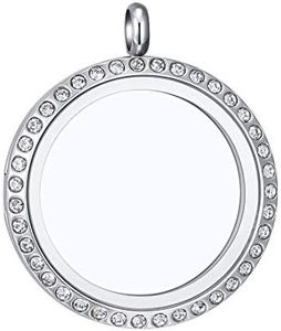 MESINYA Living Memory Floating Locket 316L S.Steel Toughened Glass Locket Necklace W/Chain (30mm Screw Crystal Style W/Chain)