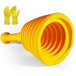 Free Flow Sink and Shower Plunger with Cleaning Gloves - for Unblocking Basin, Kitchen Sink & Bath Drains; Heavy Duty Drain Unblocker Tool for Commercial and Home Use - Yellow