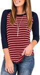 INFITTY Women's 3/4 Sleeve Raglan Striped T Shirt Baseball Tunic Tops Blouse, Burgundy, Medium