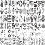 Temporary Tattoos, Fake Tattoos Stickers 72 Sheets for Adult Men Women, Realistic Last Long Black tiny Tattoos Sticker, Halloween Tattoos Include Black Scary Wolf Lion Tiger Skeleton Skull Tattoos