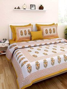 Queenie Bedsheet Double Bed, 100% Cotton Bed Sheet, Soft & Smooth Flat Sheets, Bed Sheet for All-Season Use, 1 Bedsheet and 2 Pillowcases