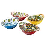 Large Salad Bowls, 19 Oz Porcelain Pasta Serving Bowl Set of 4, Bowls with Handles for Pasta, Salad, Soup, Oatmeal, Bohemian Pattern