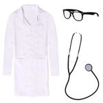 Childs Doctor Fancy Dress Costume - 10/12 Years - Kids White Lab Coat with Stethoscope and Glasses - Large