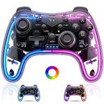 Aceshop Wireless Switch Controller for N-Switch/Switch OLED/Switch Lite/PC/Android/IOS13.0, Transparent Bluetooth Switch Pro Controllers with Colorful RGB Lighting/Dual Motors Vibration/Turbo/Wake Up