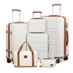 Kono Travel Luggage Sets of 6 Piece Lightweight ABS Hard Shell Trolley Case with TSA Combination Lock 20" 24" 28" Suitcase + 12" Beauty Case + Duffel Bag & Toiletry Bag (Cream White)