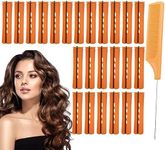 24 Pieces Hair Perm Rods Cold Wave Rods,Perm Rods Set Medium Size Cold Wave Rods with Steel Pintail Comb Rat Tail Comb, Curly Rods Tools for DIY(orange)