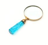 Designer Library- 9 Inch NASA Round Magnifier Made of Glass Handle with Brass Knob and Hardware Stainless Steel Ring in Antique & Ocean Blue Finish with 4 Inch Round Glass.