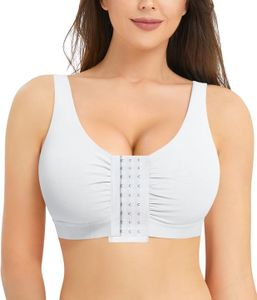 BRABIC Front Closure Post Surgery Minimizer Bras for Women No Underwire Comfort Everyday Bras Mastectomy (White,XX-Large)