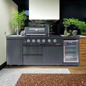 85 Inch Outdoor Kitchen Gas Grill, Outdoor Grill,4-Burner 72000 BTU Propane Stainless Steel BBQ with Side/Rear Burners, With Refrigerator and Sink, Rotisserie, Granite Countertops, Storage