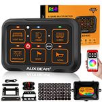 Auxbeam 6 Gang Switch Panel Bluetooth RGB AR-600 with Toggle Momentary Pulsed Modes Multifunctional Switch pod with Manual and Automatic Backlit Control Boat Switch Panel for Truck Car ATV Waterproof