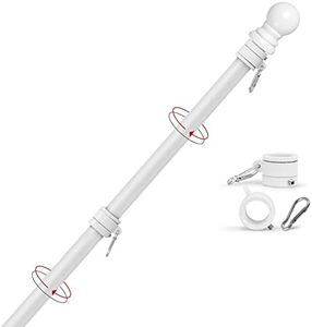 Yeesun Flag Pole,6FT Flagpole Kit for 3’ x 5’ American Flag-360° Tangle Resistant Technology,Stainless Steel Professional Outdoor Flag Pole for House Truck & Boat Use (Without Bracket,White)