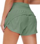 Origiwish Women's High Waisted Running Shorts with Liner Quick Dry Athletic Workout Shorts Zipper Pockets (Medium, Jasmine Green)