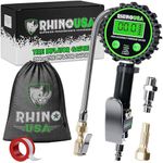 Rhino USA Digital Tire Inflator with Pressure Gauge (0-200 PSI) - ANSI B40.1 Accurate, Large 2" Easy Read Glow Dial, Premium Braided Hose, Solid Brass Hardware, Best for Any Car, Truck, Motorcycle, RV